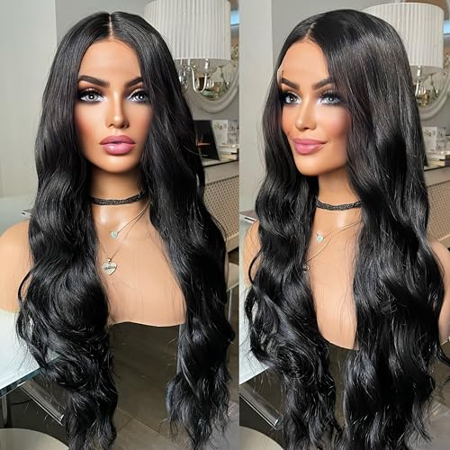 13 * 6 Black Long Water Wave Lace Front Wig