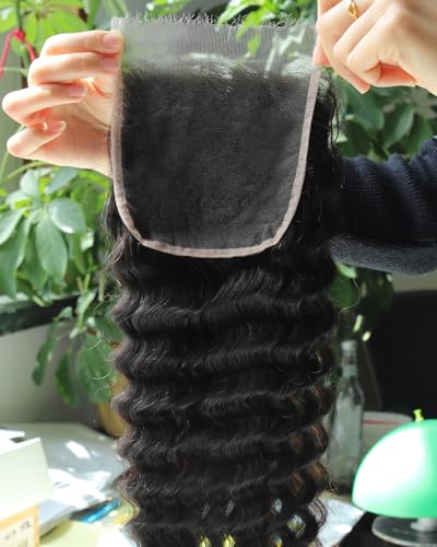 BEEOS Deep Wave 5x5 SKINLIKE Real HD Lace Closure, Ultra-thin HD Lace Pre-Plucked Bleached Knots Human Hair Closure 16 Inch