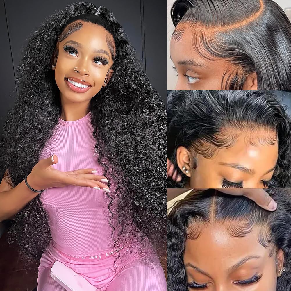 FIRIEYA 13x6 Deep Wave Lace Front Wigs Human Hair 200 Density HD Full Lace Frontal Wigs for Women Deep Curly Glueless Wig Human Hair Pre Plucked 22 Inch