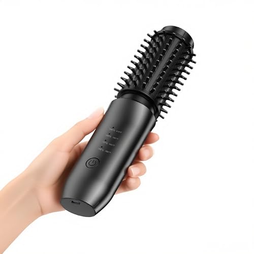 CARESKY Cordless Curling Iron Brush, 1.5 Inch Mini Travel Hair Curler with 200 Million Negative Ions, Portable Heated Round Straightener Brush Rechargeable for Curl, Touch-Up, De-Frizz, Styling