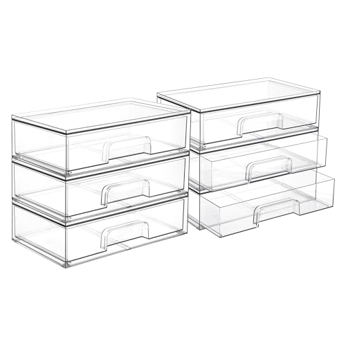 Vtopmart 12.1''W Clear Stackable Storage Drawers,6 Pack Acrylic Plastic Organizers Bins for Makeup Palettes, Cosmetics, and Beauty Supplies,Ideal for Vanity, Bathroom,Cabinet,Desk Organization
