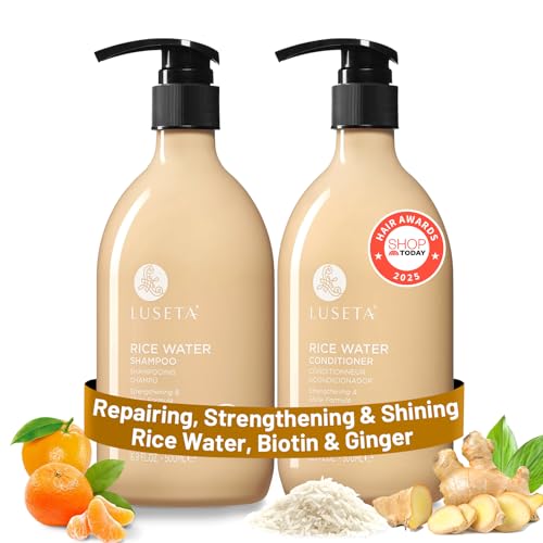 Luseta Rice Water Shampoo and conditioner Set Strengthening & Nourishing Revitalizes Shine for All Hair Types Hydrating & Frizz Control for Women and Men 16.9oz*2