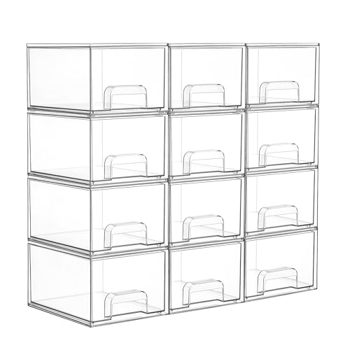 Vtopmart 12 Pack Small Clear Stackable Storage Drawers