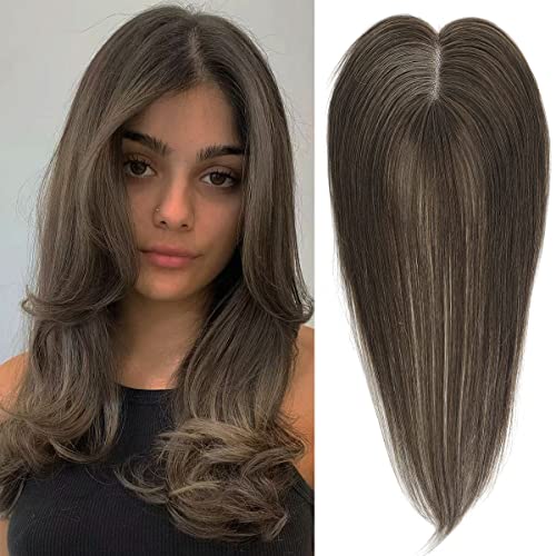 Hair Toppers for Women Real Human Hair,14inch Hairs Topper for Women No Bangs Top Extensions Pieces for Thinning Hairs Upgrade Lace Base 6#