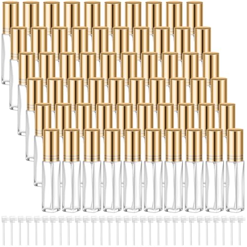 Domensi 60 Pcs 20 ml Empty Glass Perfume Bottles Bulk - Gold Refillable Cologne Spray Atomizer with Pump, for Travel, Skincare, Haircare, Cleaning & DIY Essentials