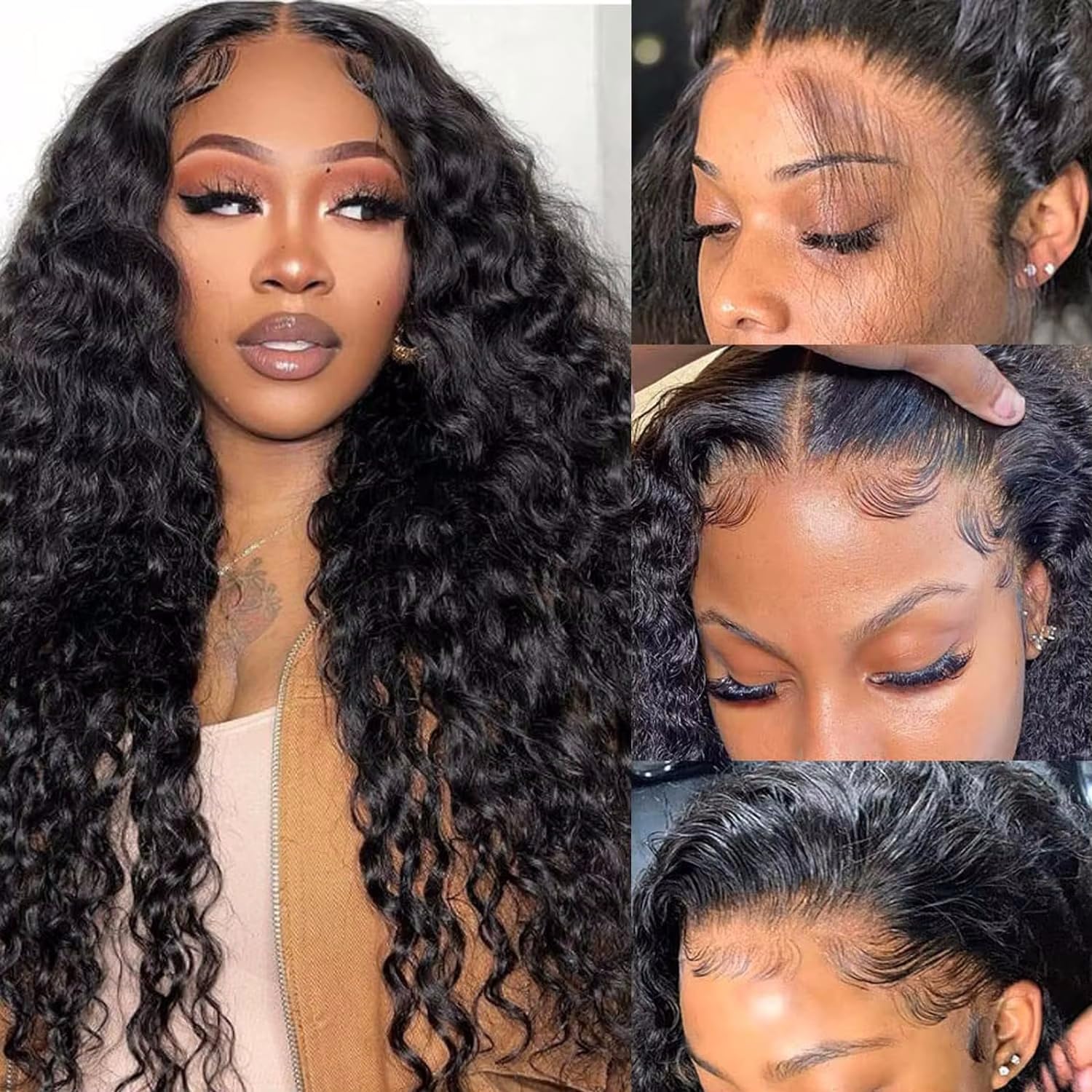 SODLIS 13x6 Deep Wave Lace Front Wigs Human Hair HD Lace Frontal Wig Human Hair Pre Plucked With Baby Hair Curly Wig For Women(26 Inch)