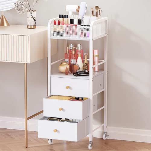 HapiRm Rolling Makeup Cart Organizer (White)