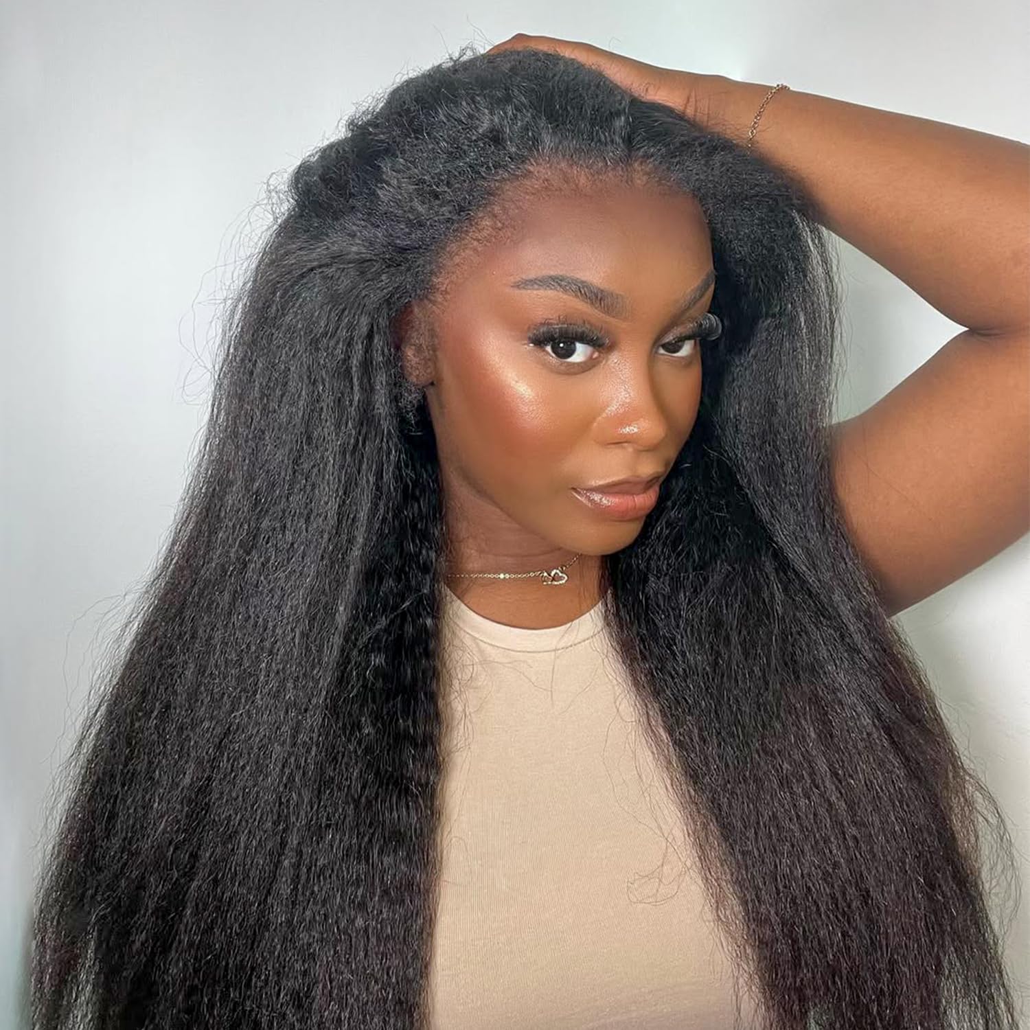 BLY Kinky Straight 3 in 1 Half Wig Human Hair for Women 180% Density Glueless Wear & Go No Lace Flip Over Half Wig Beginner Friendly Seamless Clip In Wigs 22 Inch