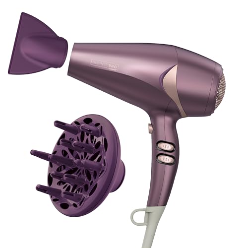 INFINITIPRO by CONAIR Hair Dryer with Diffuser, Quick Style & Shine Blow Dryer, Frizz-Free Hair, Purple