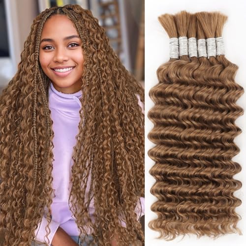 Human Hair Braiding Hair for Boho Braids 150g 22 Inch Wet and Wavy 12A Brazilian Virgin Curly Human Hair Extensions for Boho Braids 6 Bundles/Pack Auburn Ginger 30#
