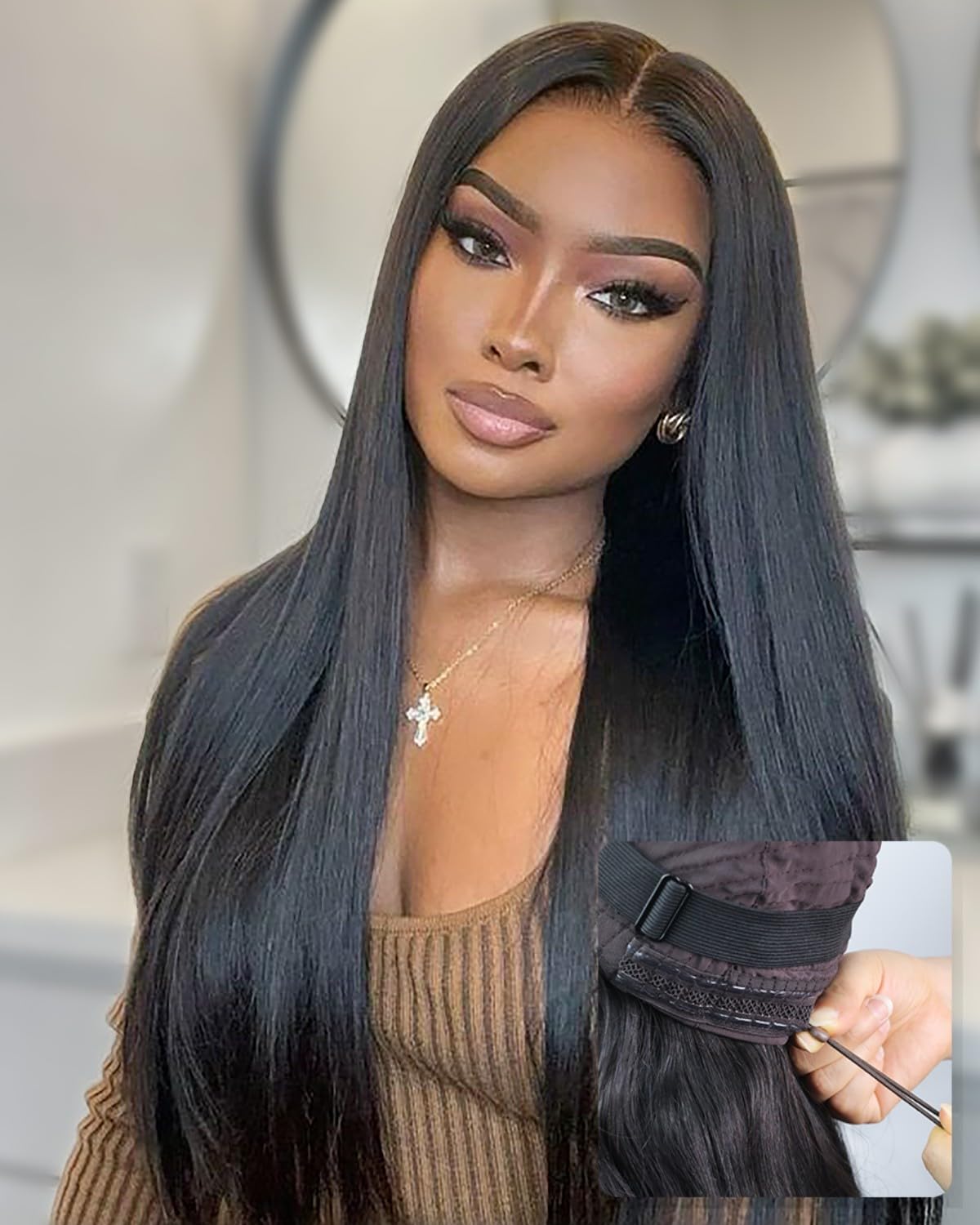 Glueless Drawstring Wigs Human Hair Pre plucked Pre Cut, 6x4 HD Lace Front Wear and Go Glueless Wig Straight with Drawstring Straight for Women 200% Density 20 inch