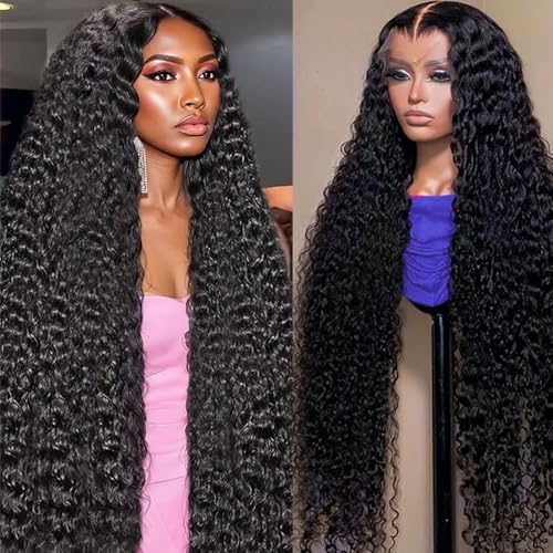 13x6 Deep Wave Lace Front Wigs Human Hair 200% Density HD Lace Front Wigs Human Hair Pre Plucked Natural Color Glueless Wig 100% Virgin Lace Front Wigs for Women(24inch)