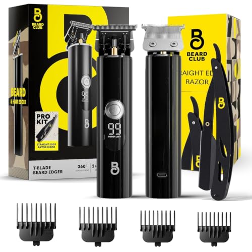 The Beard Club Professional T-Blade Beard Trimmer for Men with Straight Razor - Barber Electric Shaver & Hair Clippers for Men  Zero Gapped Cordless Hair Trimmer & Edger, Line Up Grooming Kit