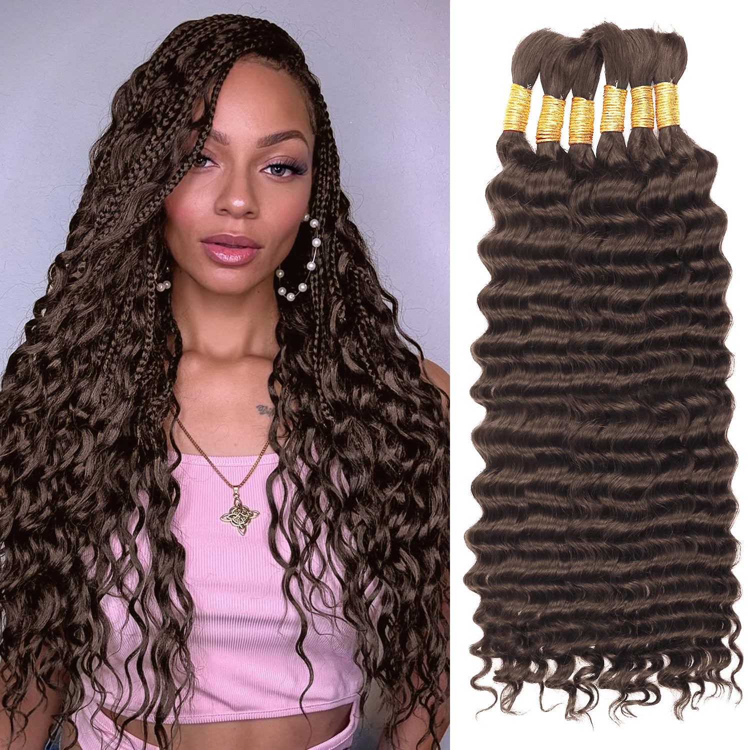 Chocolate Brown Human Braiding Hair, 16" 6Bundles