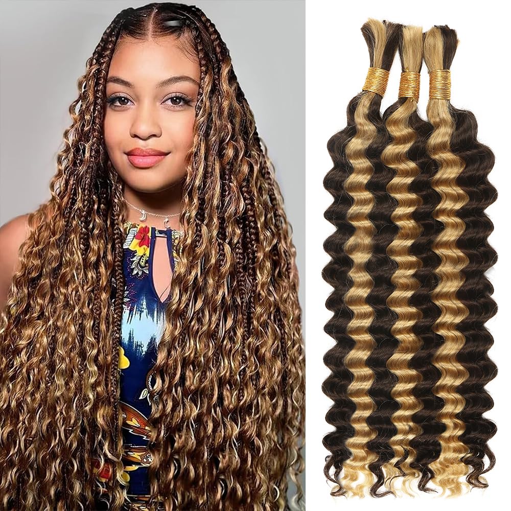 Human Braiding Hair Highlight Deep Water Wave, 18" 3Bundles