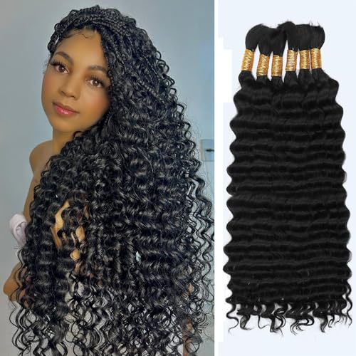 Human Braiding Hair for Boho Braids,150g 16 inch 6 Bundles Deep water Wave Bulk Boho Curly Human Hair for Braiding,Natural Color No Weft 12A Wet and Wavy Human Knotless Braiding Hair Extensions