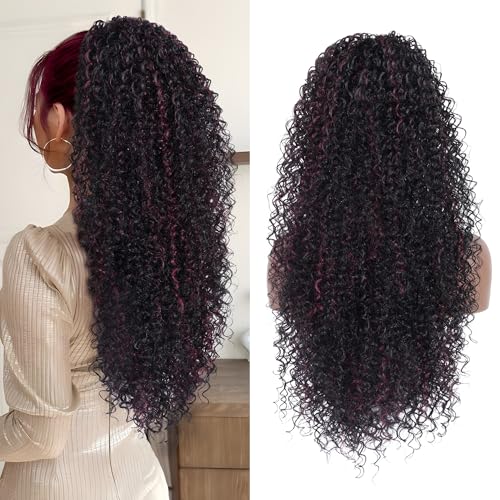 27 Inch Drawstring Ponytail Extension (Burgundy Highlight)