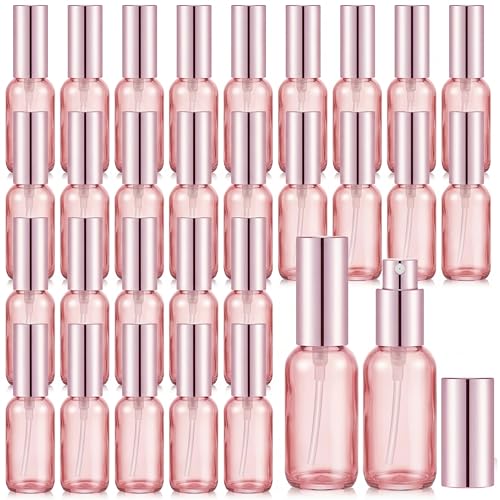 Roshtia 30 Pcs 1 Oz/ 30 ml Pink Glass Spray Bottle Refillable Perfume Atomizer Clear Decorative Empty Bottles with Fine Mist Sprayer Pump for Face Body Travel