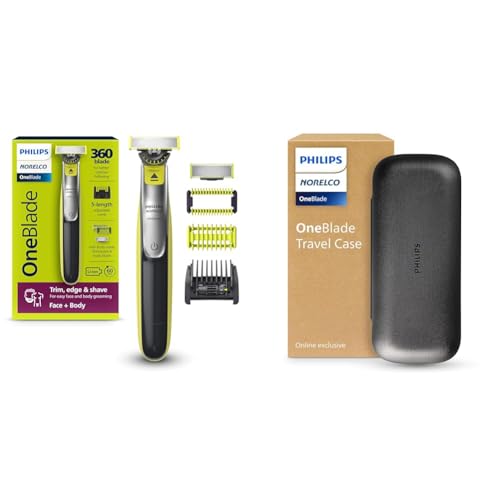 Philips Norelco OneBlade Face+Body Travel Kit Bundle - Philips Norelco OneBlade 360 Face+Body Hybrid Electric Trimmer and Shaver, QP2834/70 + Travel Case. QP401/90