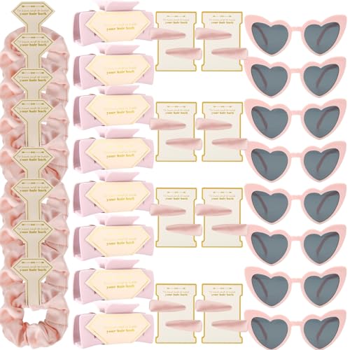 40pcs Bridesmaid Scrunchies Proposal Gifts Bachelorette Hair Claws Clips Girls heart sunglasses for Wedding Party Favors (Pink 40sets)