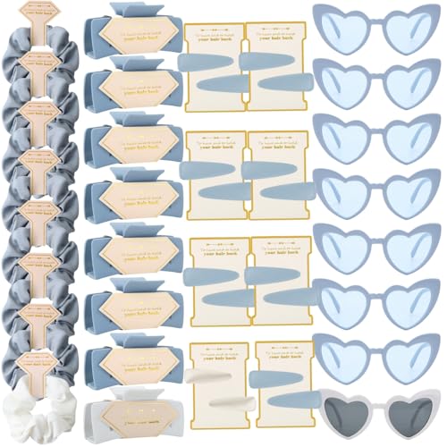 Tethzeng 40pcs Bridesmaid Scrunchies & Clips (White&Blue)