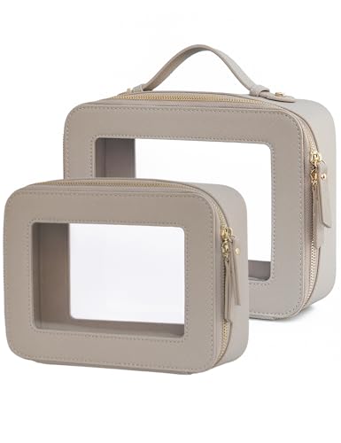 Popvibe Clear Makeup Bag Travel Cosmetic Case Transparent Toiletry Bag with Zipper, Portable Make Up Organizer Traveling Compact Car Bag for Essentials