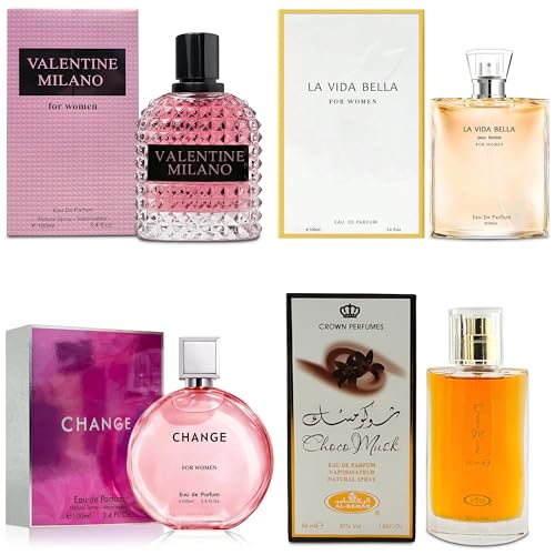 Top Sales 4 Piece Women Perfume Set Choco Musk/Valentine Milano/La Vida Bella/Change Eau de Parfum, Women's Fragrance Sets with Luxury Gift Box for Daily Use