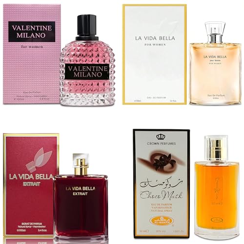 Top Sales 4 Piece Women Perfume Set Choco Musk/Valentine Milano/La Vida Bella/La Vida Bella Extrail Eau de Parfum, Women's Fragrance Sets with Luxury Gift Box for Daily Use