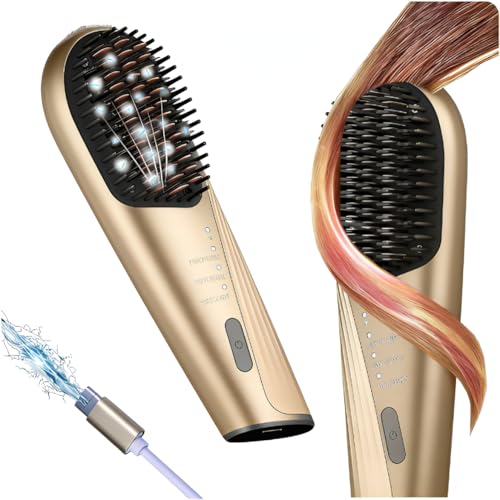 3-in-1 Cordless Curling Iron & Heated Round Curling Brush & Hair Straightener Brush, Portable Rechargeable Travel Hair Curler for Women