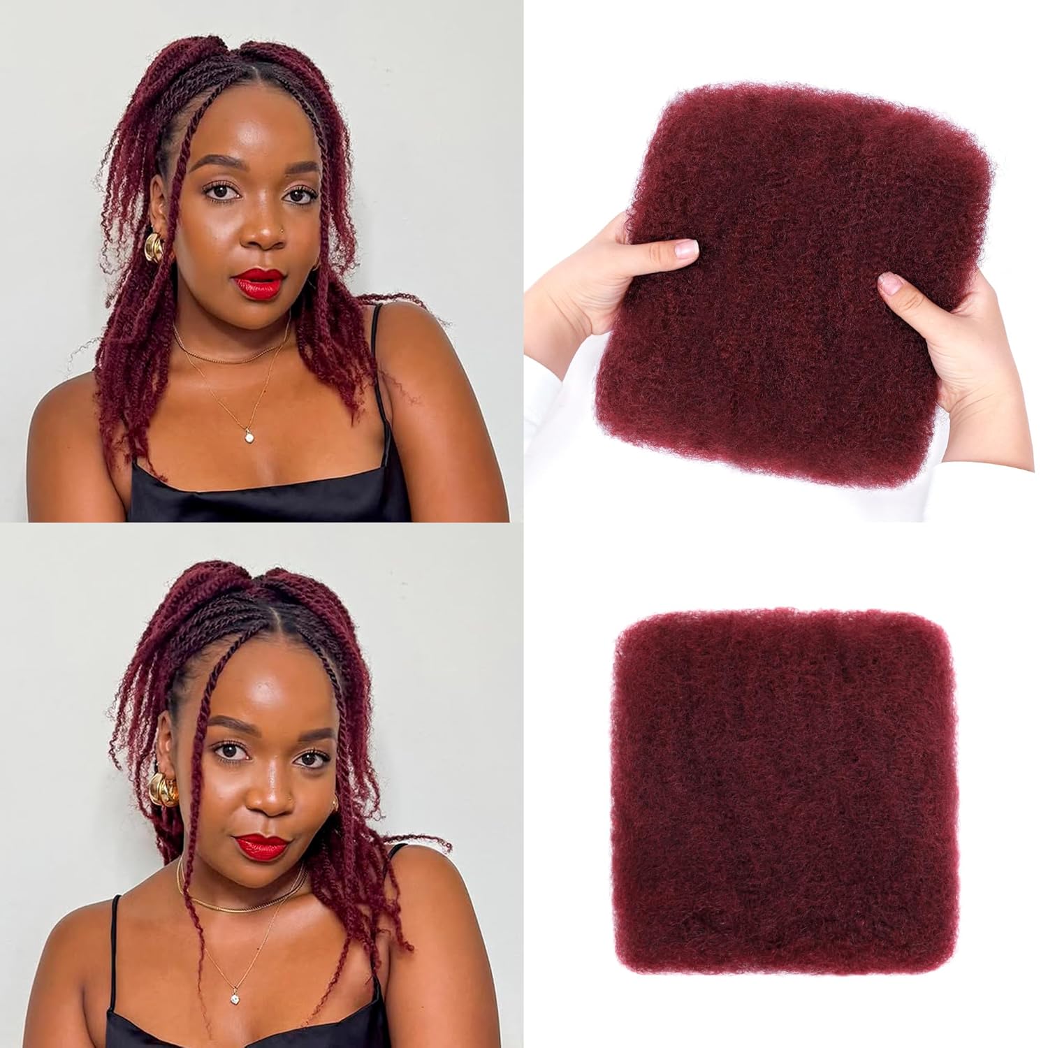 Afro Kinkys Bulk Human Hair -100% Real Human Hair for Mini Twist, Braiding, Loc Extensions & Crochet, Kinky Curly Hair Bundles, Natural Afro Bulk for Dreadlocks(99J, 16 Inch(Pack of 1))
