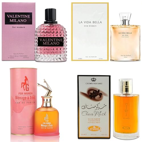Top Sales 4 Piece Women Perfume Set Choco Musk/Valentine Milano/La Vida Bella/G for Women Menage Eau de Parfum Spray Women's Fragrance Sets with Luxury Gift Box for Daily Use