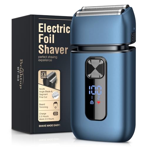 Brightup Foil Shaver Electric Razor & Shavers for Men with Trimmer[150 Min Runtime], IPX6 Waterproof Double Floating Blades for Shaving Face, Cordless/Type C Rechargeable/Travel Lock/LED Display