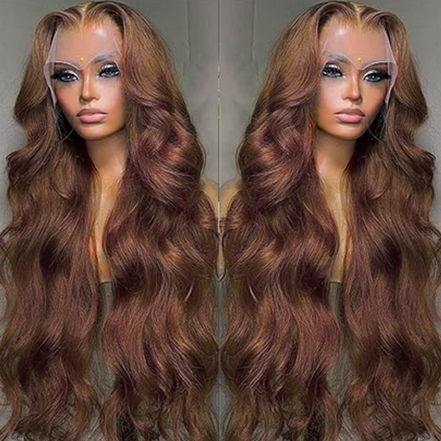 Alipeacock 13x4 Chocolate Brown Lace Front Wigs Human Hair with Baby Hair 180 Density Body Wave Lace Frontal Wigs Pre Plucked Glueless 4# Brown Wig 32Inch