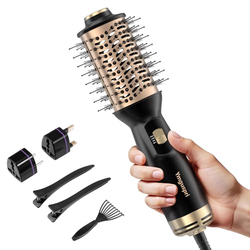 4-in-1 Dual Voltage Hair Dryer Brush, Mini Auto Blow Dryer Brush for European Travel(100-240V), 2 Inch Hot Air One Step Hair Dryer and Styler for Volumizer/Straightener/Curler with EU&UK Plug