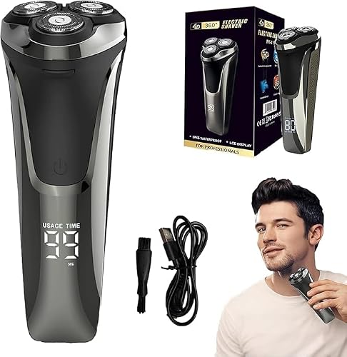 Snapbuy Electric Razor for Men, Snapbuy Electric Razor Pro of Father, 4D Floating Head Rotary Shaver,2025 New Electric Shaver with LCD Display & Quiet Motor, IPX7 Waterproof (Black)