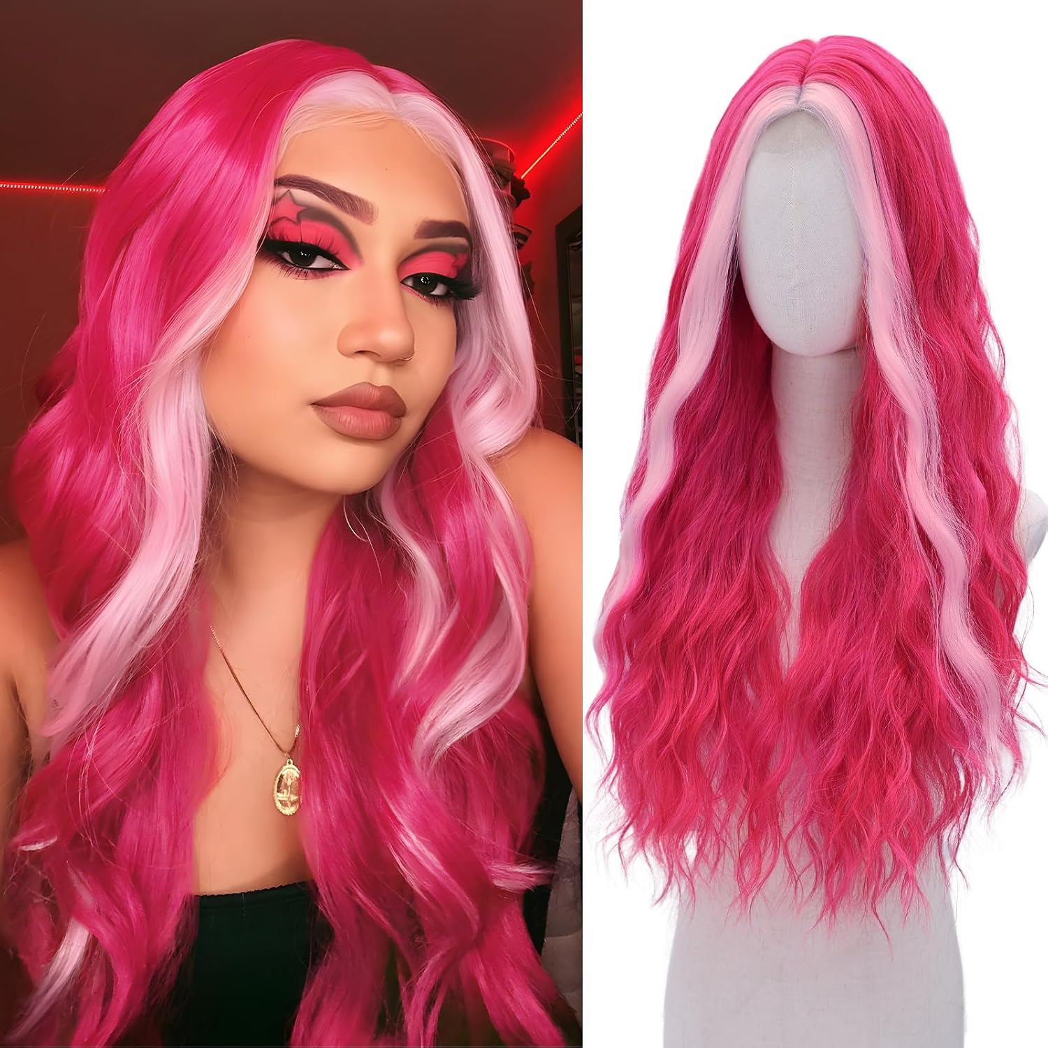 WECAN Hot Pink 28" Synthetic Lace Front