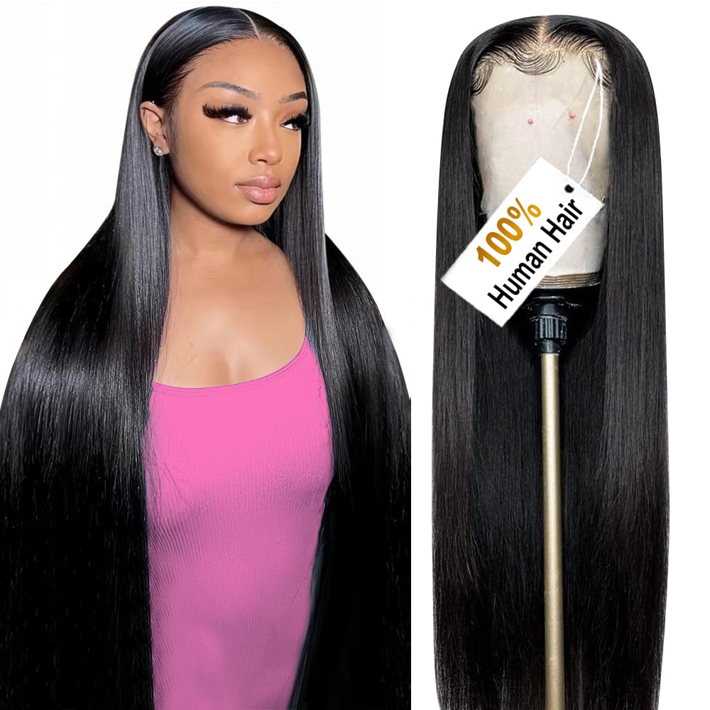 ALI PANDA [2-YEAR Life & 100% Human Hair, 200% Density 13x6 Skinlike HD Straight Lace Front Wigs Human Hair Pre Plucked, [0.1mm Ultra-Thin HD Lace], Natural Black 30 Inch