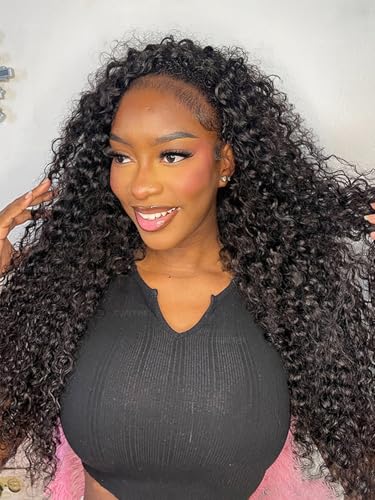 Curlyme Curly Half Wig Human Hair Glueless Install Flexible Fit Water Wave 3 In 1 Half Wig With Adjustable String Flip Over Seamless Invisilbe Hairline Beginner Friendly Clip In Headband Wig 22 Inch