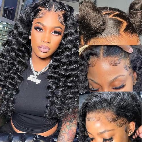 CITY GIRL Deep Wave Lace Front Wigs Human Hair Pre Plucked 13x4 Hd Transparent Lace Frontal Deep Wave Human Hair Wig For Women 200 Density 24 Inch