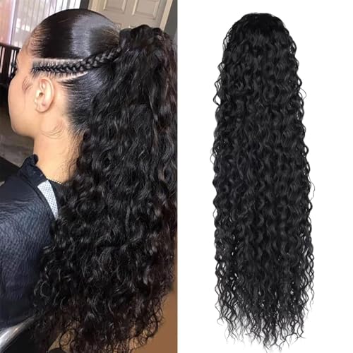 SAKALAKA Ponytail Extension Drawstring Human Hair Clip in Pony Tail Hair Extensions for Black Women Curly Wave Thick Natural Looking Hair Pieces Water Wave Human Hair Ponytail(24Inch)