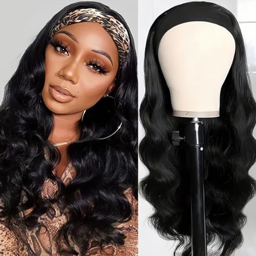 Headband Wig Human Hair Body Wave 18 Inch None lace Front Wear and Go Glueless Headband Wig for Black Women Natural Black Color 180% Density