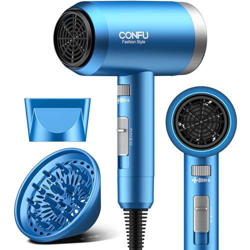Hair Dryer, CONFU Hair Dryer with Diffuser, 21000PRM Professional Hairdryer, Portable Lightweight Fast Drying Negative Ionic Blow Dryer, Hair Diffuser for Curly Hair for Home Travel