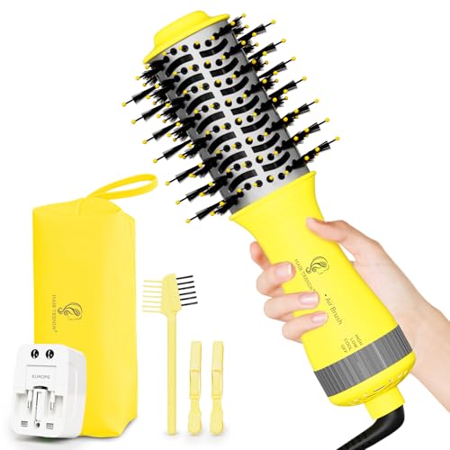Auto Dual Voltage Hair Dryer Brush with European Travel Plug, Compact 2 Inch Oval Barrel One Step Hair Dryer & Styler Volumizer, Europe Travel Essentials for Women