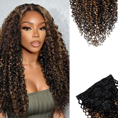 SIYUSI Kinky Curly Clip In Extensions (Light Auburn Ombre, 16")