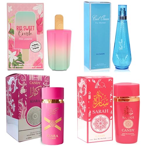 Top Sales 4 Piece Women Perfume Set Rio Sweet Crush Jasmine,Ka Candy,Sarah Candy,Cool Ocean Eau de Parfum, Women's Fragrance Sets with Luxury Gift Box for Daily Use