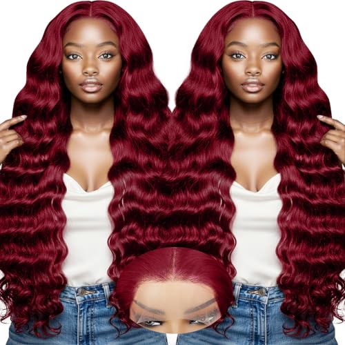 LZGYE 13x6 Burgundy Wig