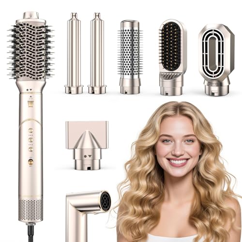 7 in 1 Hair Dryer Brush, Hot Air Brush Styler,110,000 RPM High-Speed Multi-Styler, Negative Ionic Blow Dryer Brush for Auto-Wrap Curling, Fast Drying, Frizz Control & Heat Protection