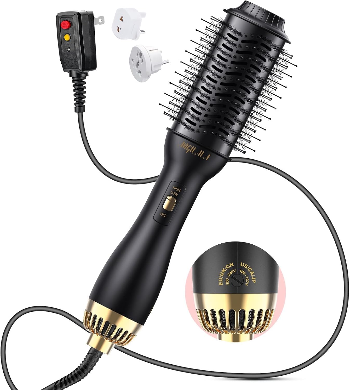 Dual Voltage(100~250V) Hair Dryer Brush with European Plug Adapter for International Travel, Europe Travel Essentials for Women