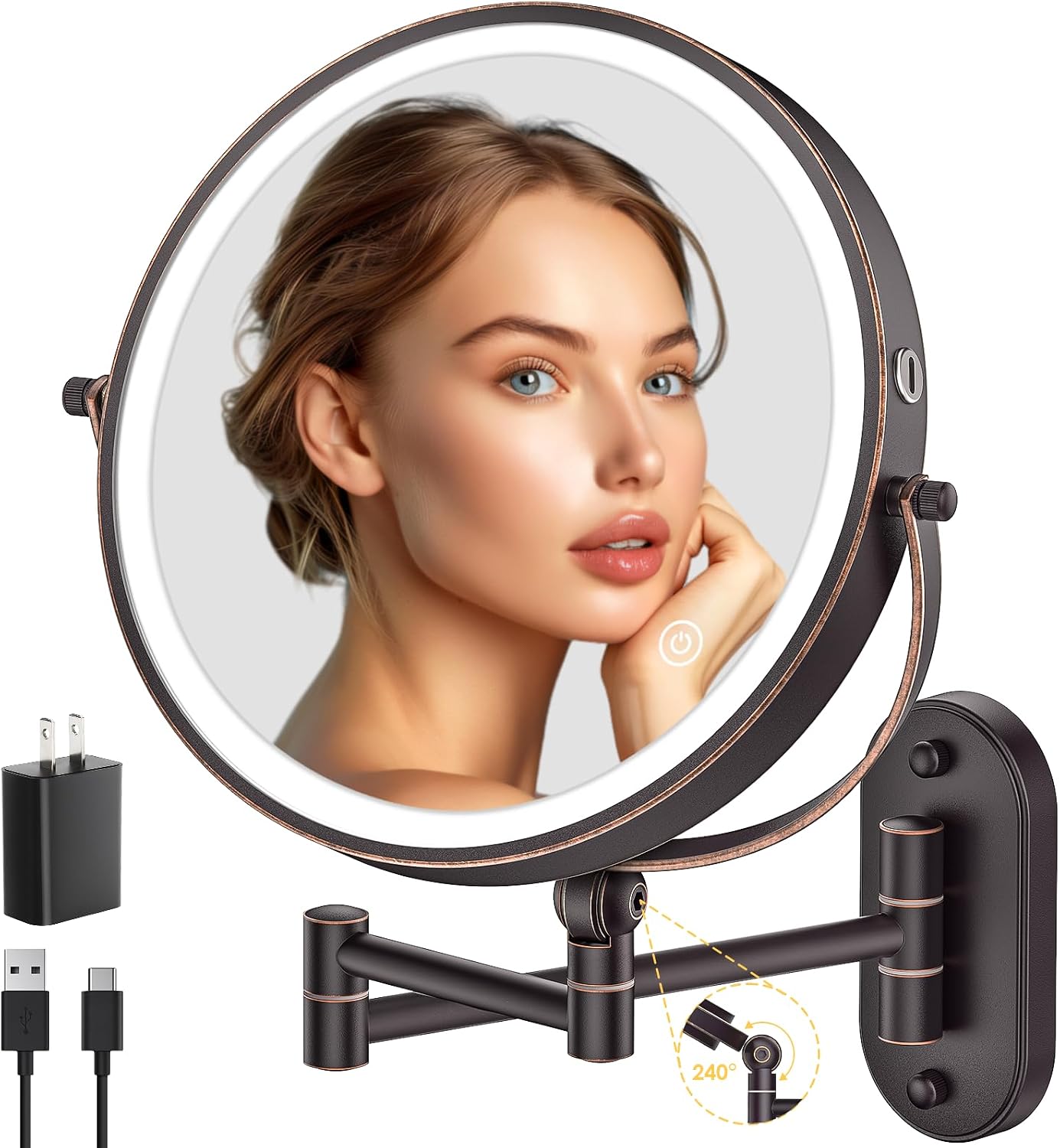 9" Wall Mounted Lighted Mirror - Bronze (IMIKONA)
