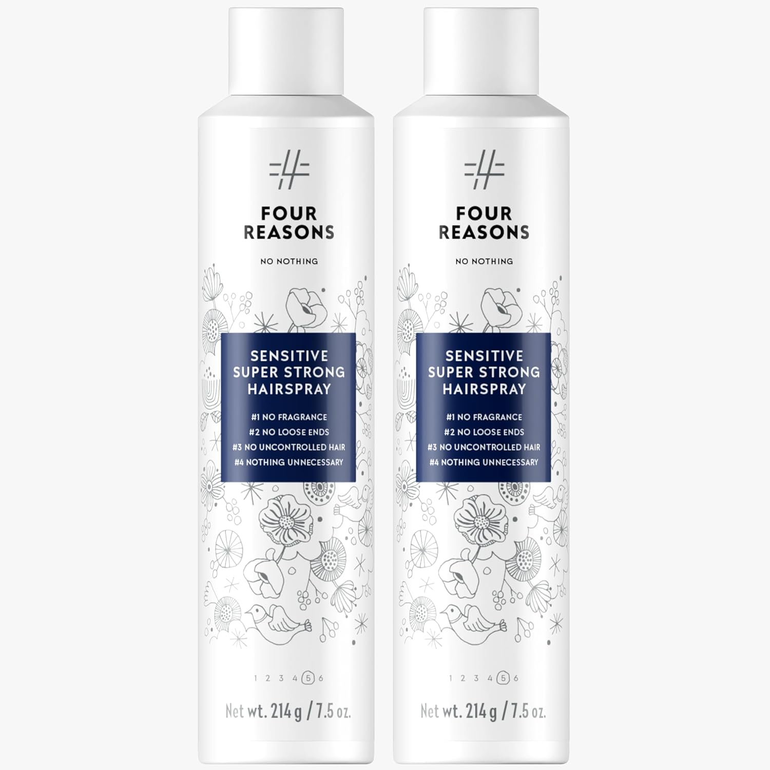 No Nothing Sensitive Extra Hold Hairspray, Unscented Finishing Spray for Styling, Wind & Humidity Protection, Reduces Frizz & Split Ends, Flexible Brushable Hold, Hypoallergenic - 2 Pack (7.5 oz Each)